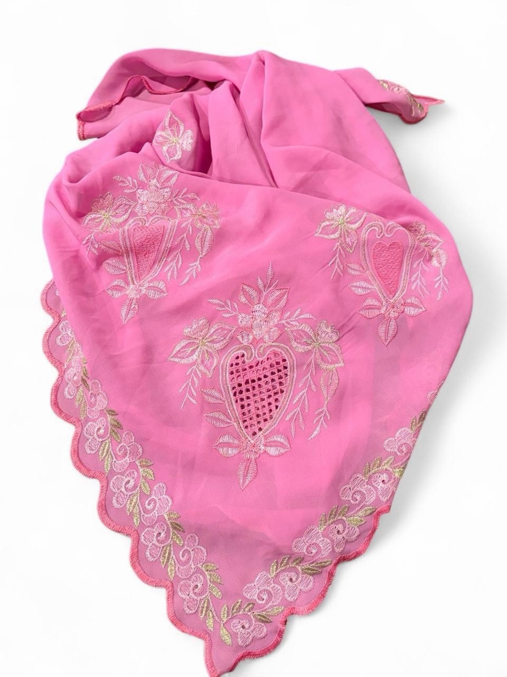 NWOT pink embroidered Uzbek square scarf